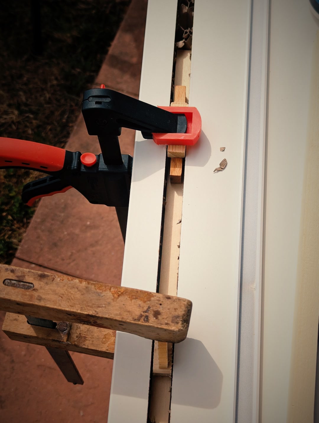 Glued in and clamped