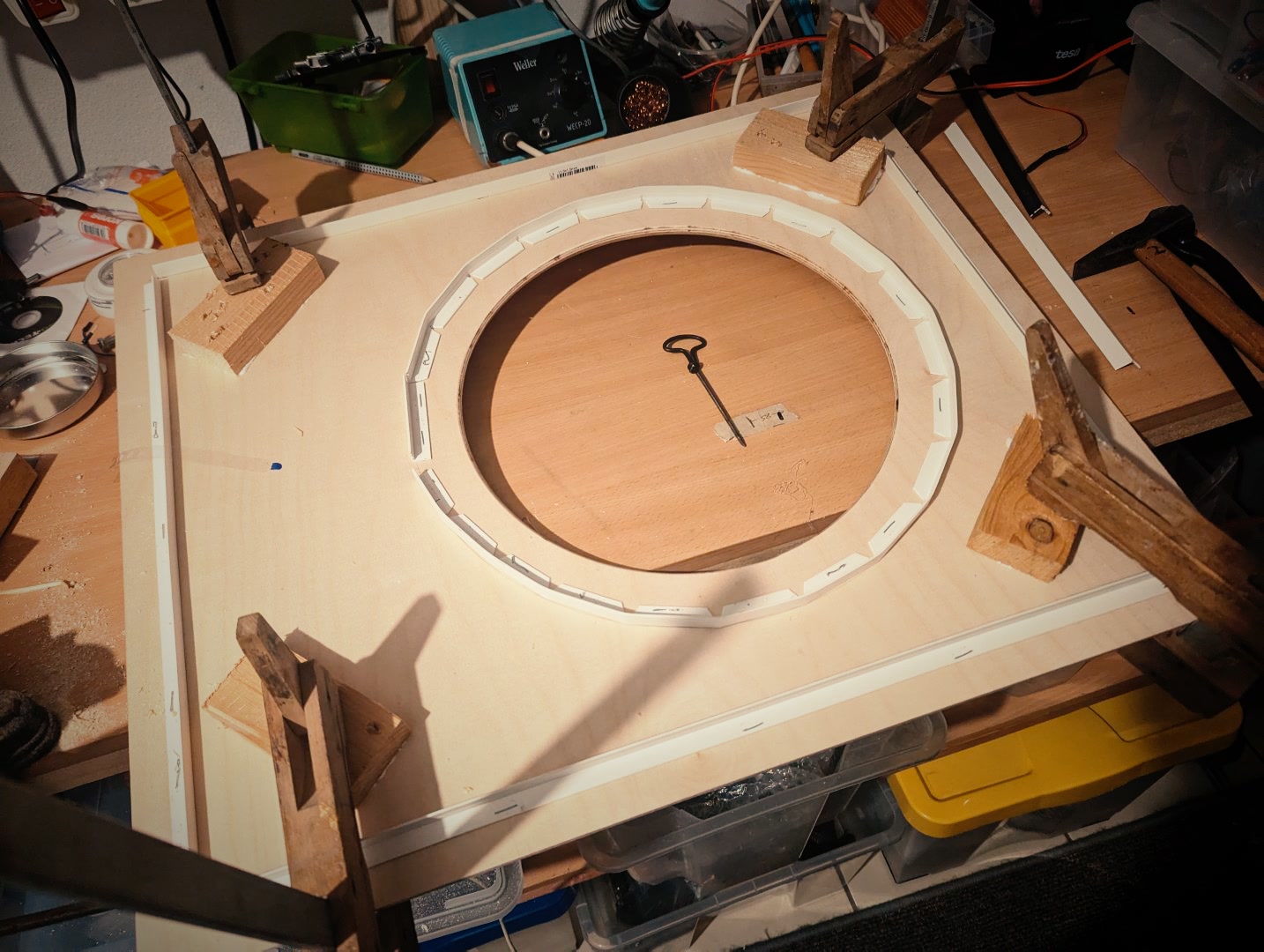 The wooden blocks being glued